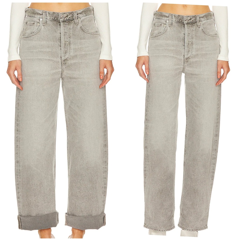Citizens of Humanity Ayla Baggy Cuffed Crop Jeans 31 Quartz Grey Wide Leg USA‎